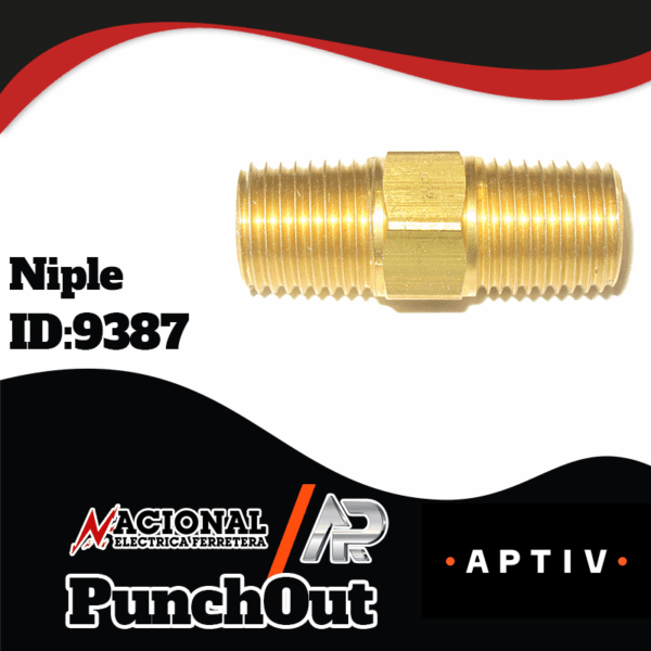 Punch-Out--ID-9387 NIPLE BRONCE 6MM X 38MM 1/4 X 1 1/2 CABEZA HEXAGONAL G122B-04-B