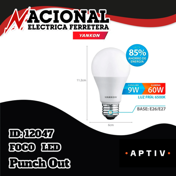 FOCO LED 9W 100-120V 6500K YG03A41  ECONOMICO YKA1933  YANKON