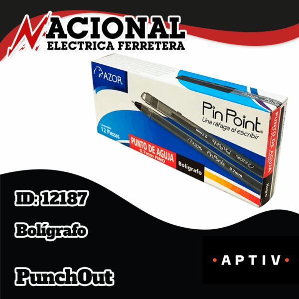 Punch-Out-Bolígrafo-ID-12187 BOLIGRAFO P.FINO NEGRO PIN POINT CAJA C/12 MOD.6820NE AZOR