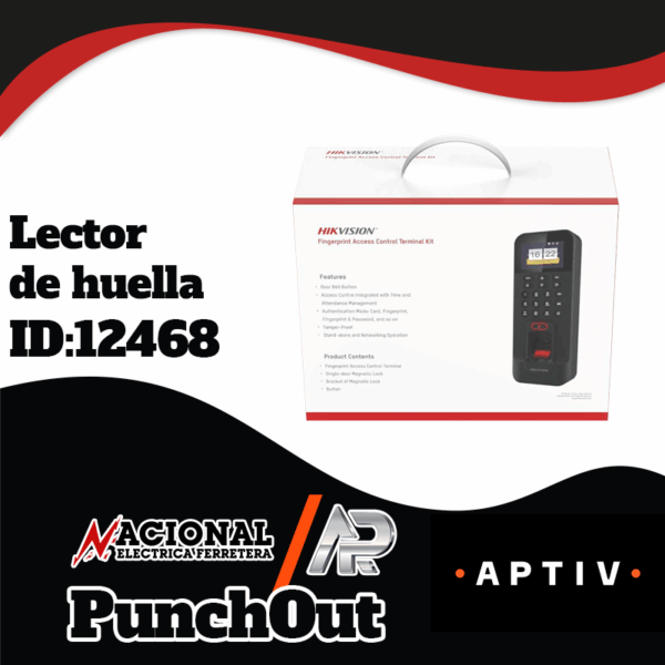 Punch-Out-Lector-de-Huella-ID-12468 KIT CONTROL DE ACCESO CON LECTOR DE HUELLA Y TARJETAS MCA. HIKVISION MOD KAS-26