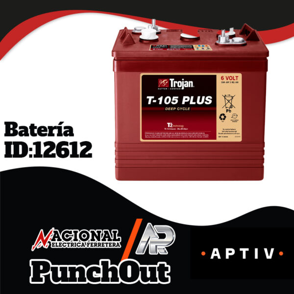 Punch-Out--Batería-ID-12612 BATERIA DE CICLO PROFUNDO TROJAN 6V, 225Ah, T-105 (GENNIE)